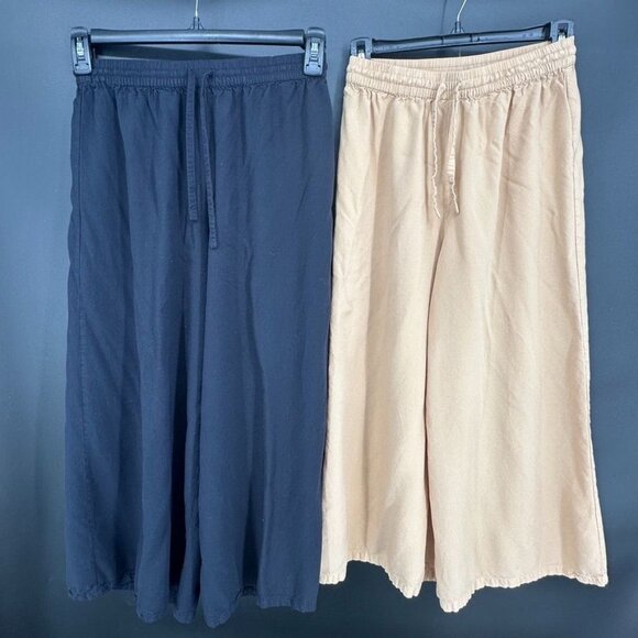Bundle Volcom Women’s High Waisted Wide Leg Pants Tan Black Size Small Pull On D - Picture 1 of 10